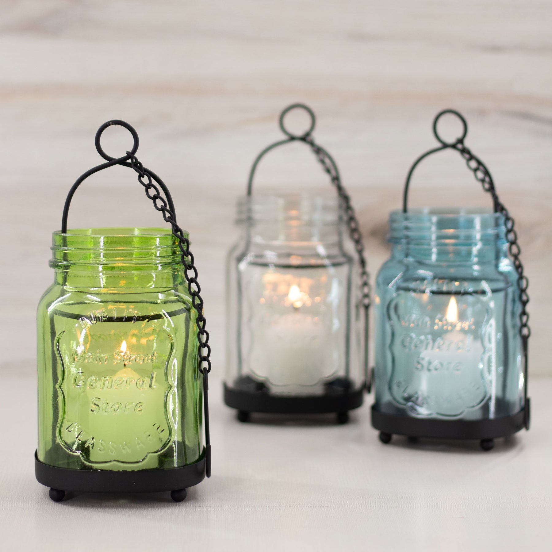 Mason Jar Lantern with Citronella Votive Candle, 2-Pack | Patio Essentials Green